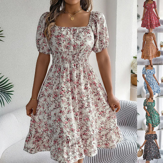 Floral  Square Collar Summer Dress 