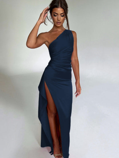 Elegant One-Shoulder Backless Slit Dress 