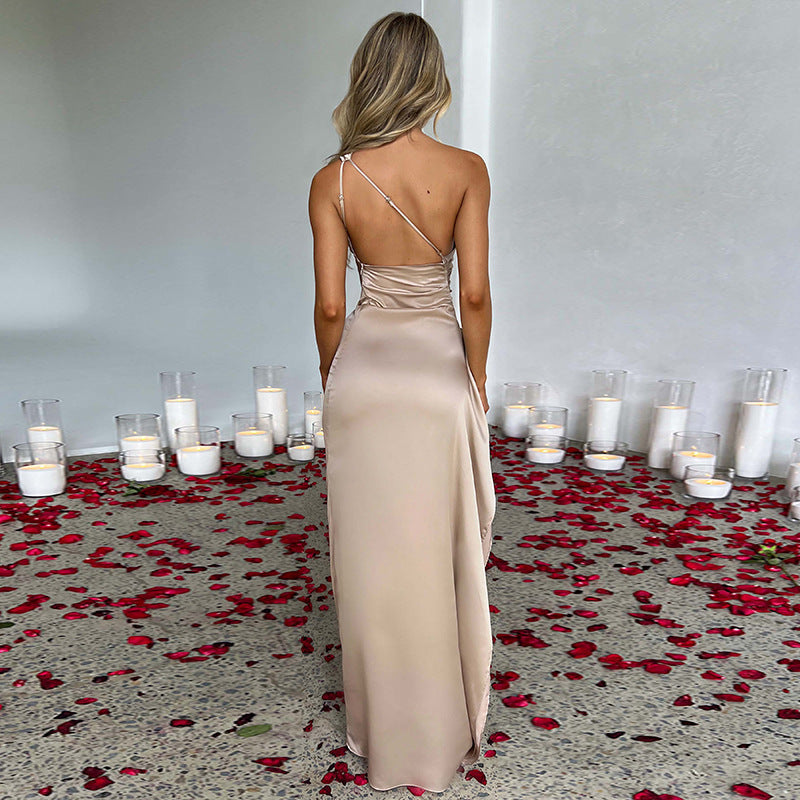 Elegant One-Shoulder Backless Slit Dress 