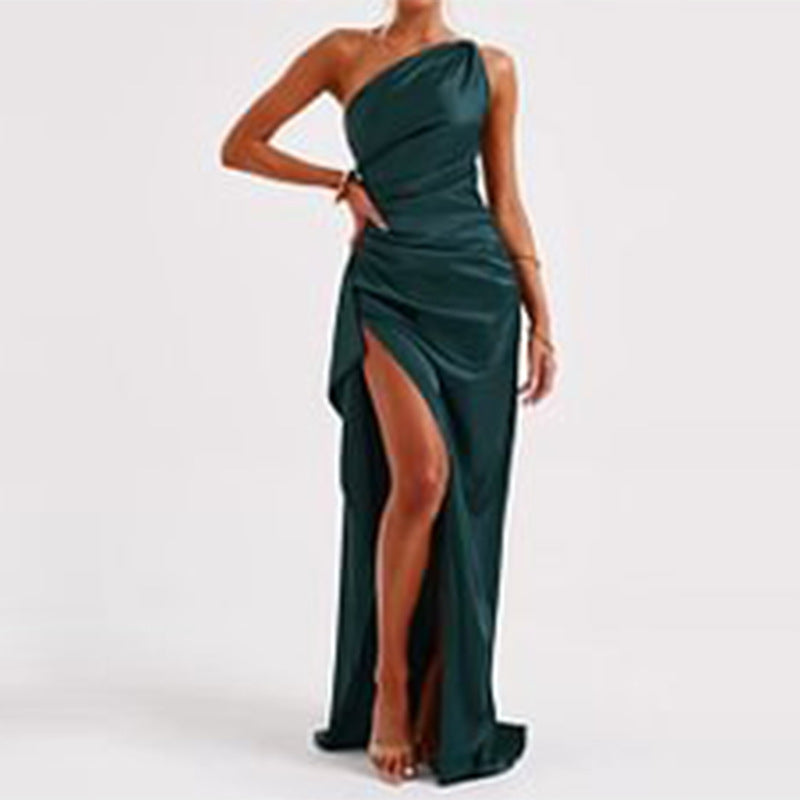 Elegant One-Shoulder Backless Slit Dress 